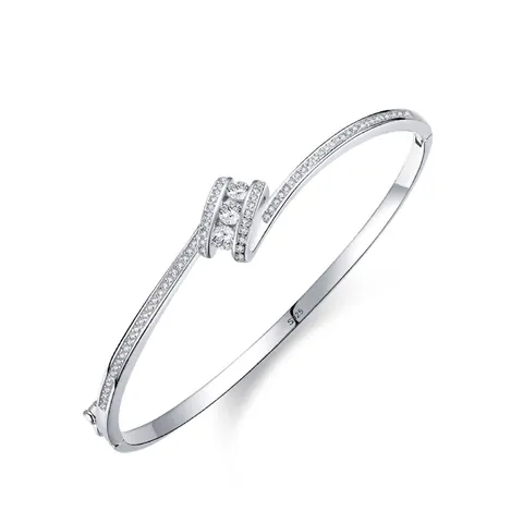 Bracelet Jonc Élégant en Argent Sterling 925 Avec Incrustation de Strass Entrelacés pour Femme Bijoux Minimalistes Style Coréen