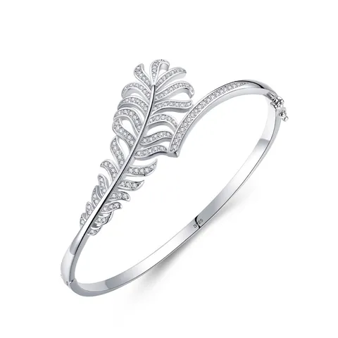 925 Sterlingsilber Feder Blatt Armreif Für Damen Strass Besetzt Verstellbare Elegante Manschette Schmuck Geschenk