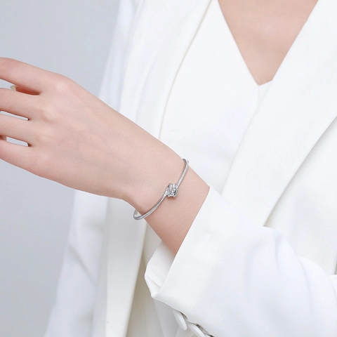 Bracelet Jonc Élégant en Argent Sterling 925 Avec Incrustation de Strass Entrelacés pour Femme Bijoux Minimalistes Style Coréen