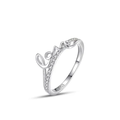 925 Sterling Silver Love Letter Ring For Women Micro Pave Zirconia Simple Elegant Sweet Finger Ring Jewelry Valentine Gift