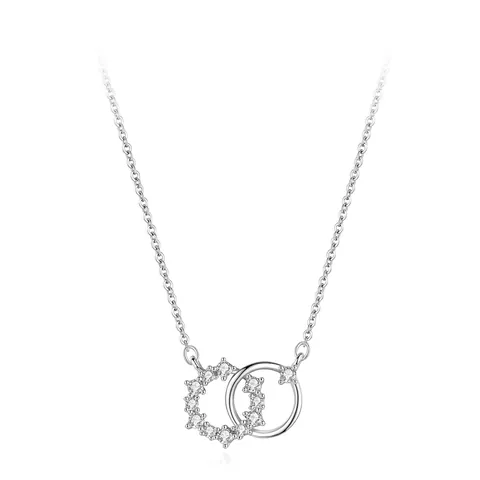 Collana a Doppio Cerchio Intrecciato in Argento Sterling 925 per Donna Pendente Geometrico con Zirconia Gioielli Minimal