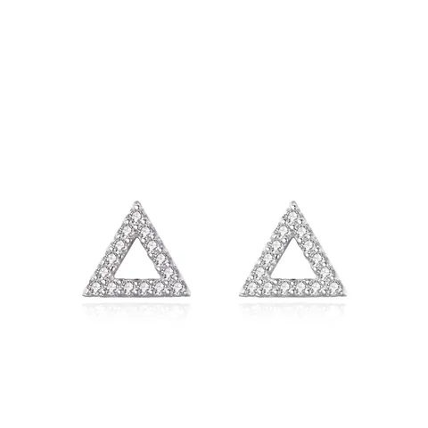Minimalist 925 Sterling Silver Triangle Stud Earrings For Women Pave Rhinestone Geometric Hollow Ear Jewelry Gift