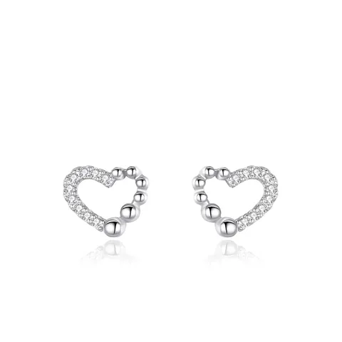 925 Sterling Silver Heart Stud Earrings For Women Rhinestone Inlaid Minimalist Sweet Love Ear Jewelry For Daily Dating Gift