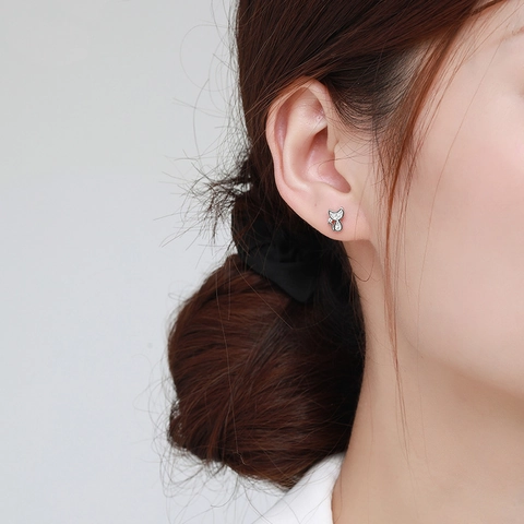 Boucles d'Oreilles Clous Chat en Argent Sterling 925 pour Femmes Animal Mignon Zirconia Incrusté Bijoux Cadeau Petite Amie