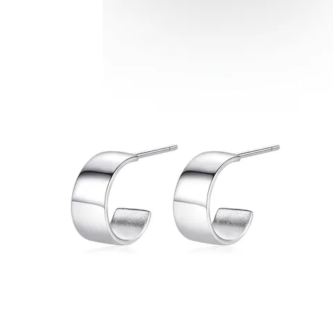 925 Sterlingsilber C-Förmige Ohrstecker Für Damen Einfache Polierte Halbe Creolen Minimalistischer Geometrischer Schmuck