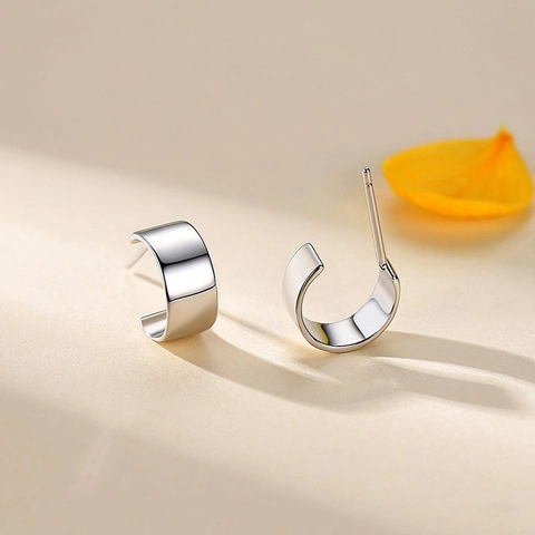 925 Sterlingsilber C-Förmige Ohrstecker Für Damen Einfache Polierte Halbe Creolen Minimalistischer Geometrischer Schmuck