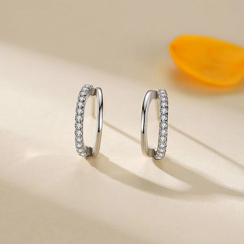 Pendientes de Botón en Forma de C de Plata de Ley 925 para Mujer Doble Capa Micro Incrustaciones de Strass Joyería Minimalista Plata