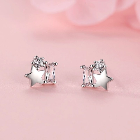 S925 Sterling Silver Star Stud Earrings For Women Sweet Minimalist Rhinestone Inlaid Ear Piercing Jewelry Daily Gift