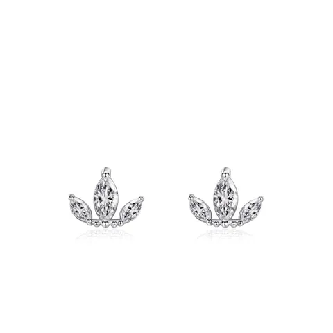 Pendientes de Botón de Corona de Plata de Ley S925 para Mujer Exquisitos Pendientes de Hoja con Strass Joyería Minimalista