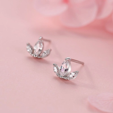 Pendientes de Botón de Corona de Plata de Ley S925 para Mujer Exquisitos Pendientes de Hoja con Strass Joyería Minimalista