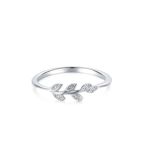 925 Sterling Silver Olive Leaf Ring With Zirconia Elegant Minimalist Thin Finger Ring For Women Fashion Jewelry Gift