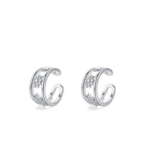 Ear Cuffs in Argento Sterling 925 a Forma di Stella Traforata Orecchini a Clip Minimalisti con Strass Intarsiati per Donna