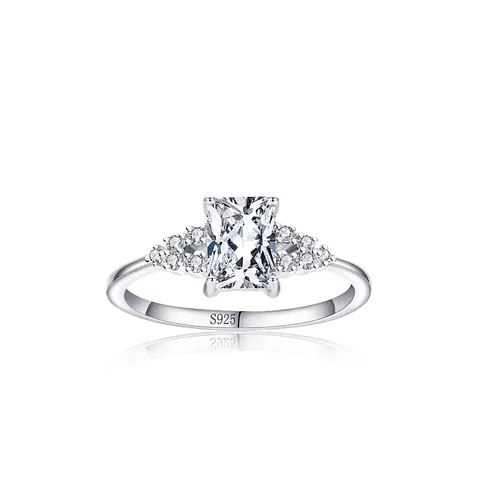 Bague en Argent Sterling 925 avec Zircone Rectangulaire Élégante Bague Géométrique pour Femme Mariage Anniversaire