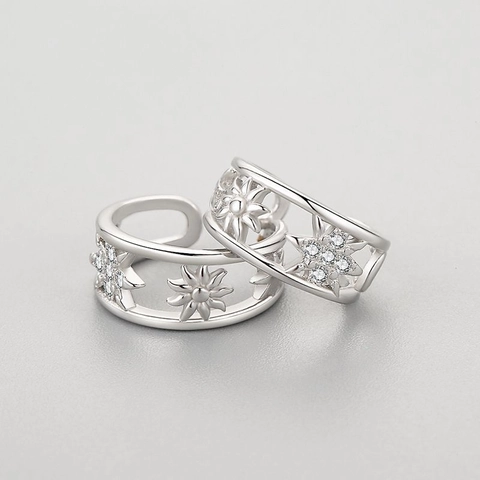 Ear Cuffs in Argento Sterling 925 a Forma di Stella Traforata Orecchini a Clip Minimalisti con Strass Intarsiati per Donna