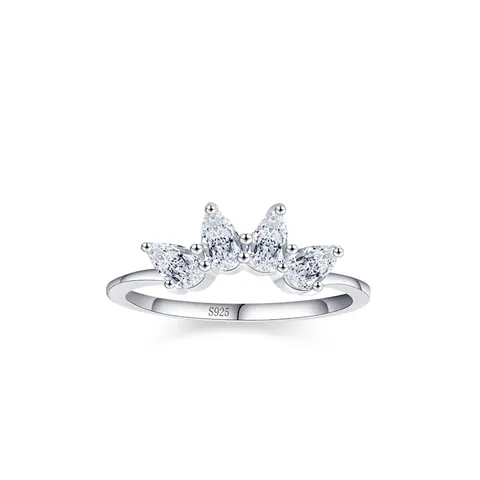 Anello a Corona in Argento Sterling S925 per Donna Minimalista Intarsiato con Zirconia a Forma di Pera Elegante Gioielli di Moda Regalo
