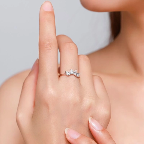 Anello a Corona in Argento Sterling S925 per Donna Minimalista Intarsiato con Zirconia a Forma di Pera Elegante Gioielli di Moda Regalo