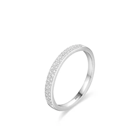 Anello in Argento Sterling 925 per Donna Minimalista Elegante Doppia Fila Pavé Zirconia Eternity Band Moda Matrimonio Gioielli Anello