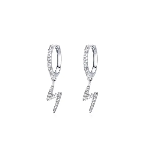 Pendientes de Aro con Colgante de Rayo de Plata de Ley 925 para Mujer Circonia Blanca Incrustada Joyería Geométrica de Moda