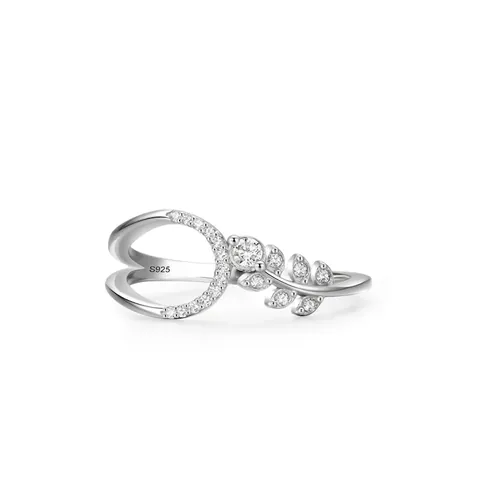 Eleganter 925 Sterlingsilber Blatt Ring Für Damen Minimalist Mikro Eingelegt Strass Zweig Design Mode Finger Ring Schmuck
