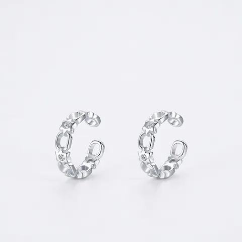 925 Argento Sterling Stella Catena Ear Cuff Senza Piercing Strass Minimalista Geometrico Orecchini a Clip Moda Gioielli per Donna