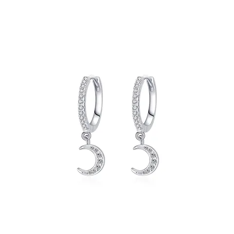 S925 Sterling Silver Crescent Moon Drop Earrings For Women Rhinestone Pave Dangle Hoop Earrings Jewelry Daily Fashion Gift