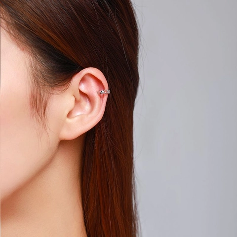 925 Argento Sterling Stella Catena Ear Cuff Senza Piercing Strass Minimalista Geometrico Orecchini a Clip Moda Gioielli per Donna