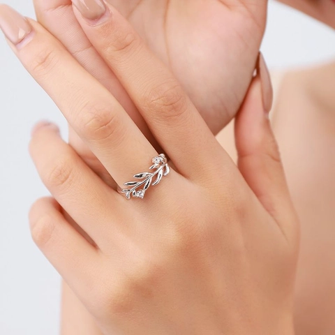 925 Sterlingsilber Blatt Ring Für Damen Mode Mikro-Setting Zirkonia Olivenzweig Ring Elegant Botanisch Schmuck Jahrestag Geschenk