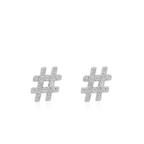 Pendientes de Botón Hashtag de Plata de Ley 925 Delicados Pendientes de Símbolo de Strass para Mujer Joyas Minimalistas Regalo