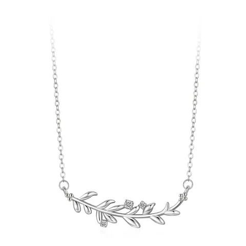 Damen 925 Sterlingsilber Blatt Anhänger Halskette Minimalistisch Zirkonia Einlage Waldstil Olivenzweig Kette Schmuck Geschenk