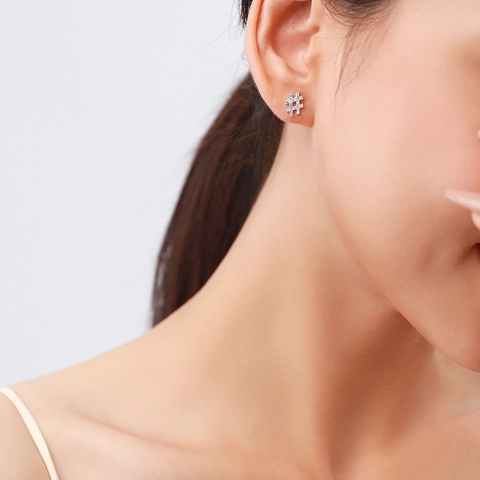 Pendientes de Botón Hashtag de Plata de Ley 925 Delicados Pendientes de Símbolo de Strass para Mujer Joyas Minimalistas Regalo