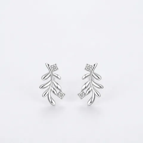 925 Sterling Silver Leaf Stud Earrings For Women Forest Style Fresh Inlaid Rhinestone Branch Ear Accessories Jewelry Gift
