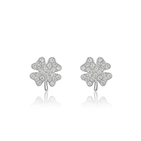 Lucky Four-Leaf Clover Stud Earrings 925 Sterling Silver Pave Rhinestone Clover Earrings Elegant Jewelry For Women Gift