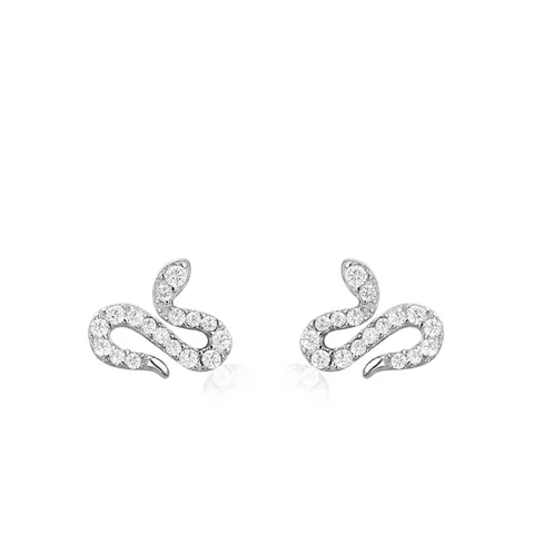 S925 Sterling Silver Snake Stud Earrings For Women Sparkling Rhinestone Serpent Shape Minimalist Trendy Jewelry Gift