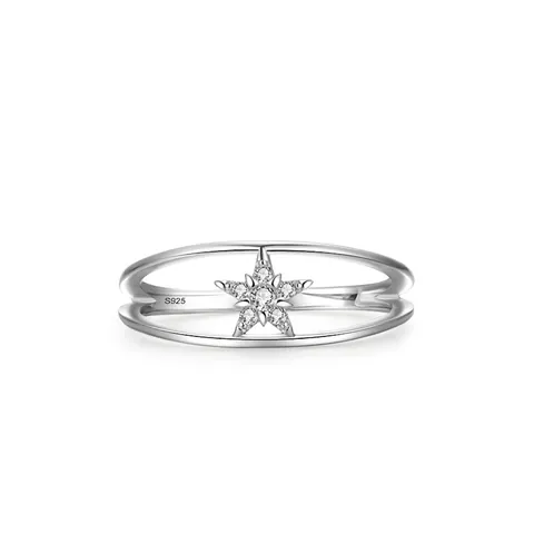 925 Sterling Zilveren Ster Ring Voor Vrouwen Minimalistische Dubbele Laag Open Ring Strass Pave Vingerring Elegante Mode Sieraden