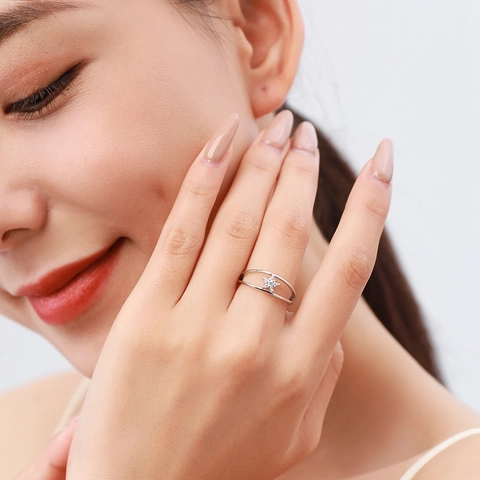 925 Sterling Zilveren Ster Ring Voor Vrouwen Minimalistische Dubbele Laag Open Ring Strass Pave Vingerring Elegante Mode Sieraden