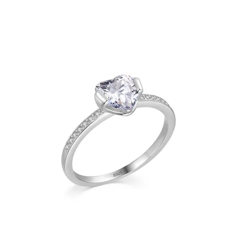Luxury 925 Sterling Silver Heart Shaped Ring Elegant Rhinestone Inlaid Adjustable Wedding Band Finger Jewelry For Women