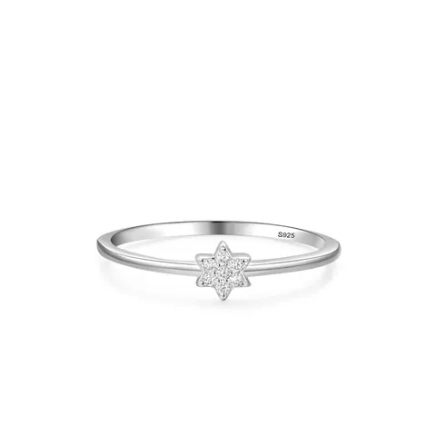 S925 Sterling Silver Hexagram Star Ring For Women Minimalist Micro Inlaid Rhinestone Thin Band Stackable Finger Ring Fashion Jewelry