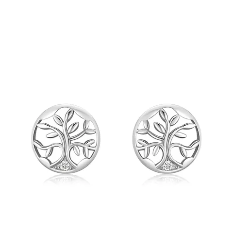 925 Sterling Zilver Levensboom Oorknopjes Voor Vrouwen Sierlijk Micro Ingelegd Zirconia Rond Hol Tak Blad Oorsieraden