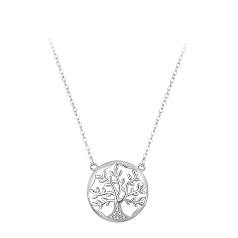 Collana con Pendente Albero della Vita in Argento Sterling S925 Donna Tondo Traforato Zirconia Intarsiato Gioielli Eleganti