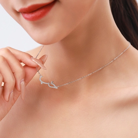 Eleganter 925 Sterlingsilber Arabischer Liebeskalligraphie Anhänger Halskette Für Damen Mikro Strass Eingelegter Schmuck