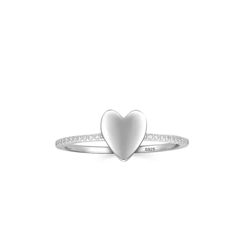 925 Sterling Silver Heart Ring For Women Minimalist Zirconia Inlaid Polished Love Finger Ring Korean Style Jewelry Gift