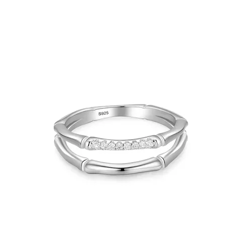 S925 Sterling Silver Double Layer Bamboo Ring For Women Micro Inlaid Zirconia Elegant Niche Design Finger Ring Valentine Gift