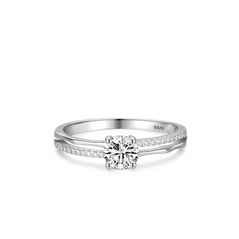 S925 Sterling Silver Zirconia Engagement Ring For Women Light Luxury Four Prong Round Simulated Diamond Wedding Jewelry Ring