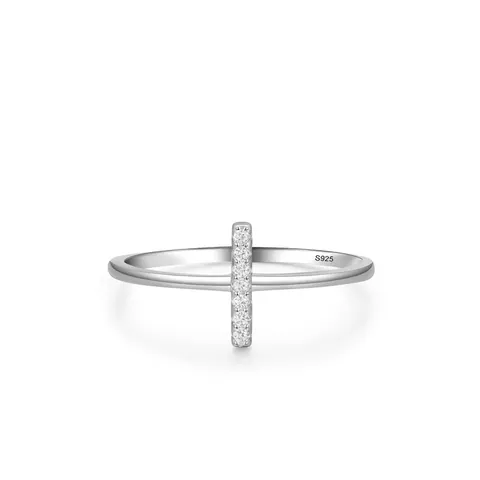 Minimalistischer 925 Sterling Silber Vertikaler Balken Zirkonia Ring Für Damen Einfacher Mode Stapelbarer Gelenkring Schmuck