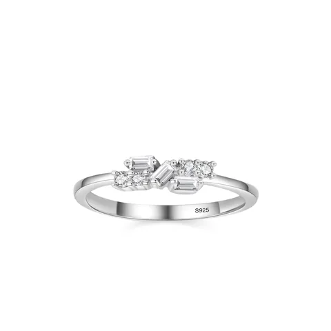 925 Sterling Silver Minimalist Geometric Ring For Women Fashion Zirconia Inlaid Stackable Finger Ring Elegant Jewelry Gift