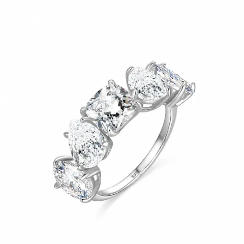Anillo de Plata de Ley 925 Con Circonia de Corte Mixto para Mujer Alianza de Boda Lujosa Con Piedras en Forma de Pera Cojín y Óvalo