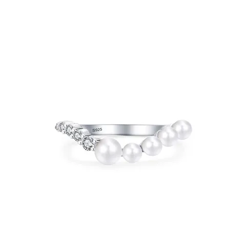 Eleganter S925 Sterlingsilber V-Ring Für Damen Minimalistische Welle Kunstperle Strass Mode Schmuck Geschenk
