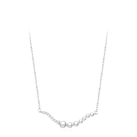 925 Sterlingsilber Wellenanhänger Halskette Mit Künstlichen Perlen Und Zirkonia Elegante Minimalistische Schlüsselbeinkette Damen Schmuck