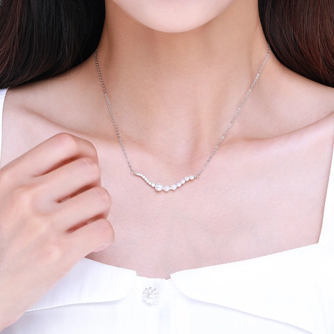 925 Sterlingsilber Wellenanhänger Halskette Mit Künstlichen Perlen Und Zirkonia Elegante Minimalistische Schlüsselbeinkette Damen Schmuck