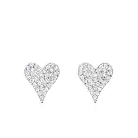 Boucles d'Oreilles Clous Cœur Romantique en Argent Sterling S925 pour Femmes Bijoux de Mode avec Strass Pavés Étincelants Minimalistes